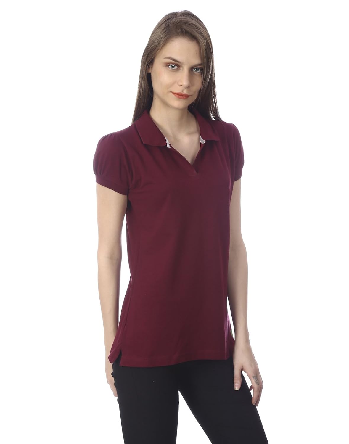 goldstroms women's solid/plain polo collar t-shirt/tee/top open neck