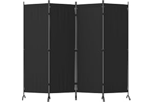PHONJOROO Room Divider, 4 Panel Folding Privacy Screens, 88” Portable Room Dividers with Metal Feet, Lightweight 6FT Partition Divider for Room Separation Wall Divider Screen for Bedroom Office (Black)