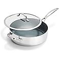 GreenPan Valencia Pro Tri-Ply Stainless Steel 5QT Sauté Pan with Lid, Healthy Ceramic Nonstick PFAS-Free PFOA-Free Coating, Multi Clad Cookware, Induction, Dishwasher Oven and Broiler Safe
