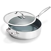 GreenPan Valencia Pro Tri-Ply Stainless Steel 5QT Sauté Pan with Lid, Ceramic Nonstick PFAS-Free Coating, Multi Clad Cookware, Induction, Dishwasher Oven and Broiler Safe