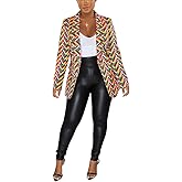 BFFBABY Women's Graphic Print Blazer Button Open Front Lapel Collar Long Sleeve Casual Jacket Multicolored