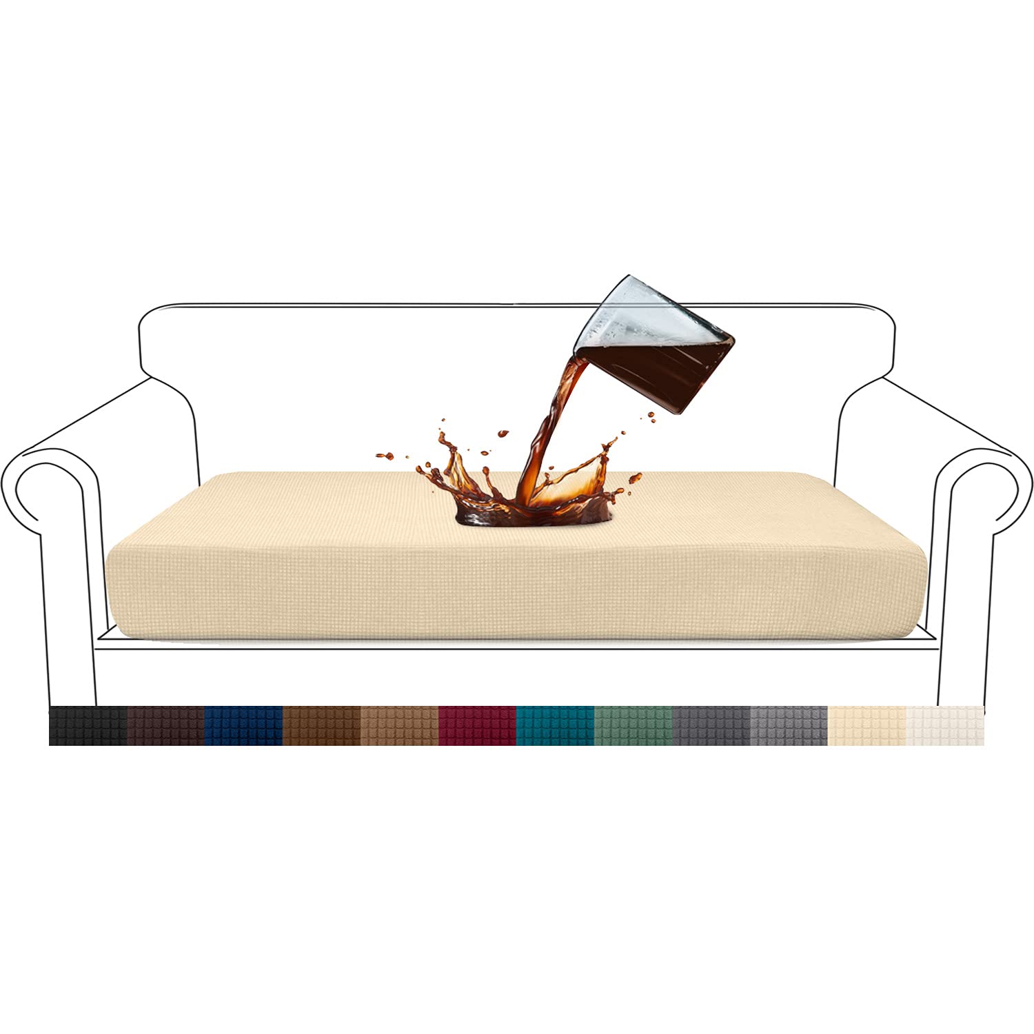 Granbest Premium Water-Repellent Sofa Seat Cushion Covers High Stretch Jacquard Fabric Couch Seat Slipcover Protector for 3 seater sofa (3 seater, Beige)