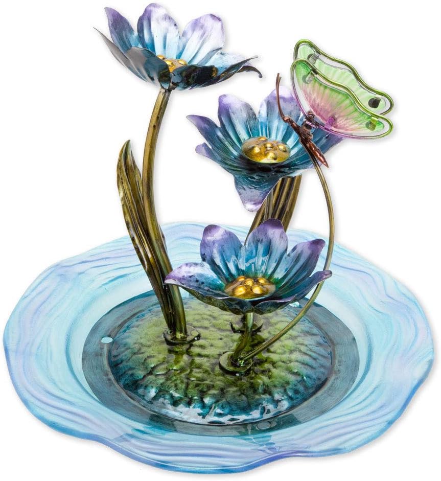 Indoor Fountains & Accessories - Bits and Pieces - Iridescent Glass Butterfly Fountain Sculpture – Indoor Home Décor - Zen Water Fountain - Desk or Tabletop Accessories - 12