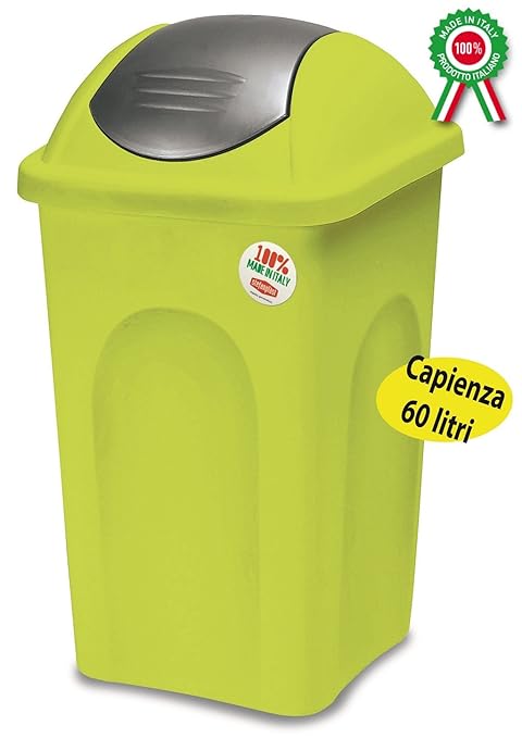title=Bidone pattumiera secchio gettacarte verde lime in resina con coperchio