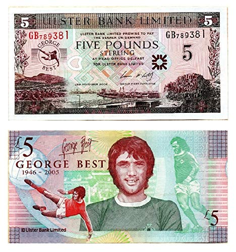 Ulster Bank Ltd Belfast George Best Legend Collector UNC £5 (Banknotes Only in a PVC Clear Note Wallet)