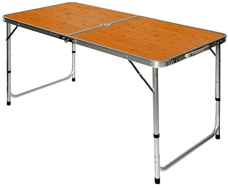 AMANKA klappbarer Stabiler Campingtisch 120x60x70cm höhenverstellbar tragbar Kofferformat Aluminium Bambus