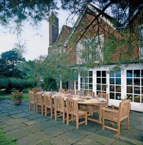 Jati 12-Seater Teak Garden Table and Chairs Set - Grade-A Teak | Winchester 4m Oval Dining Table | 10x Side Chairs | 2x Armchairs | Delivered Ready-Assembled