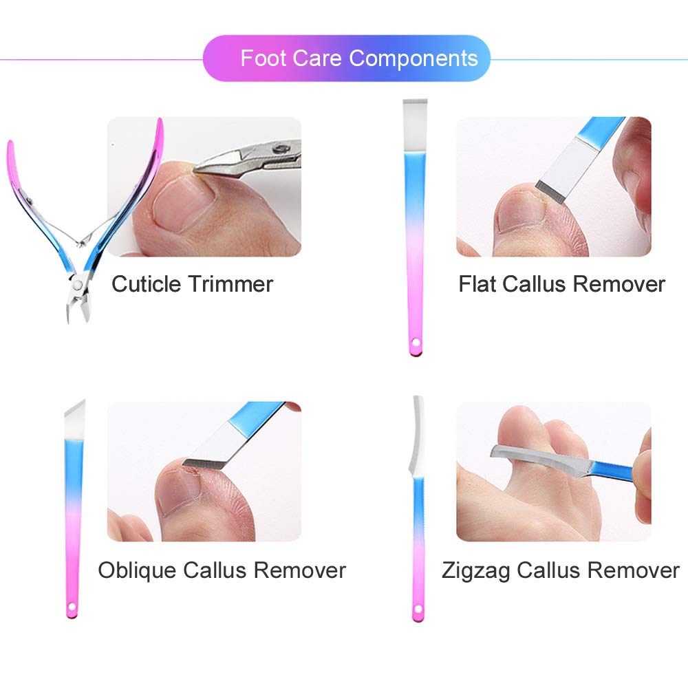 ZIZZON Manicure set Pedicure kit Nail Care Grooming tool with Zipper Travel Case Blue Purple : Beauty