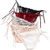 HTRUIYA 5 Pack Women's Side Tie Panties Wild Lace Bikini Adjustable G-String Underwear (Multicolour) One Size