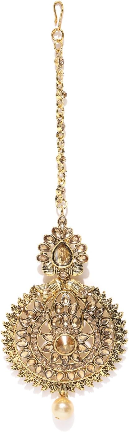 Indian Traditional Wedding Style Gold Plated with Pearl Drop Maang-Tikka