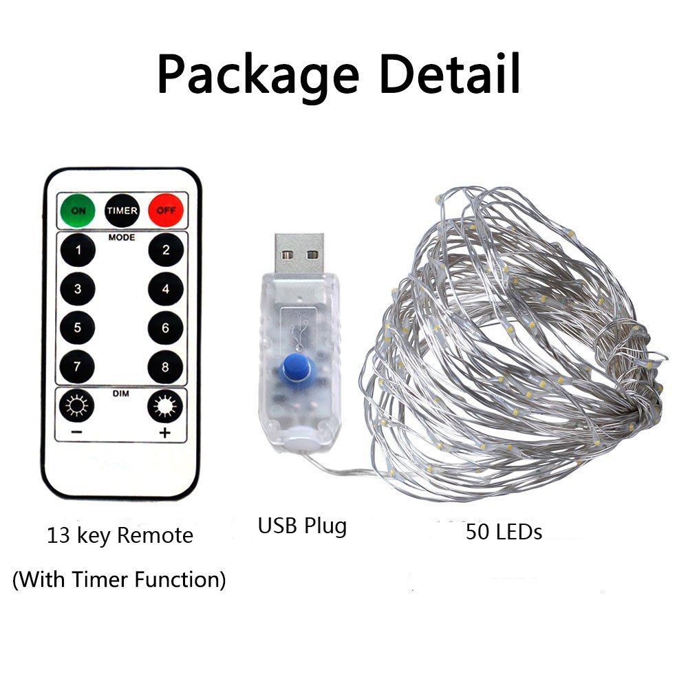 2 x LED Micro Lichterkette im 5M 50LEDs Silbernedraht USB-Anschluss mit Fernbedienung 8 Programm und Zeitwahl Dimmen LED-Lichter für Party, Zimmerdekoration, Weihnachten, Halloween, Hochzeit, Beleuchtung Deko (Warmweiß)
