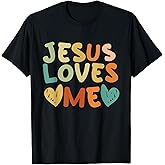Groovy Jesus Loves Me Biblical Christian Church Retro T-Shirt