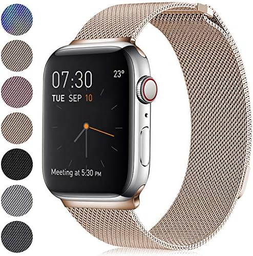 Fuleda Compatible with Apple Watch Band 38mm 40mm 42mm 44mm, Stainless Steel Milanese Metal Replacement Accessories Wristband Strap with Unique Magnet Lock for iWatch Series 4/3/2/1, Women Men
