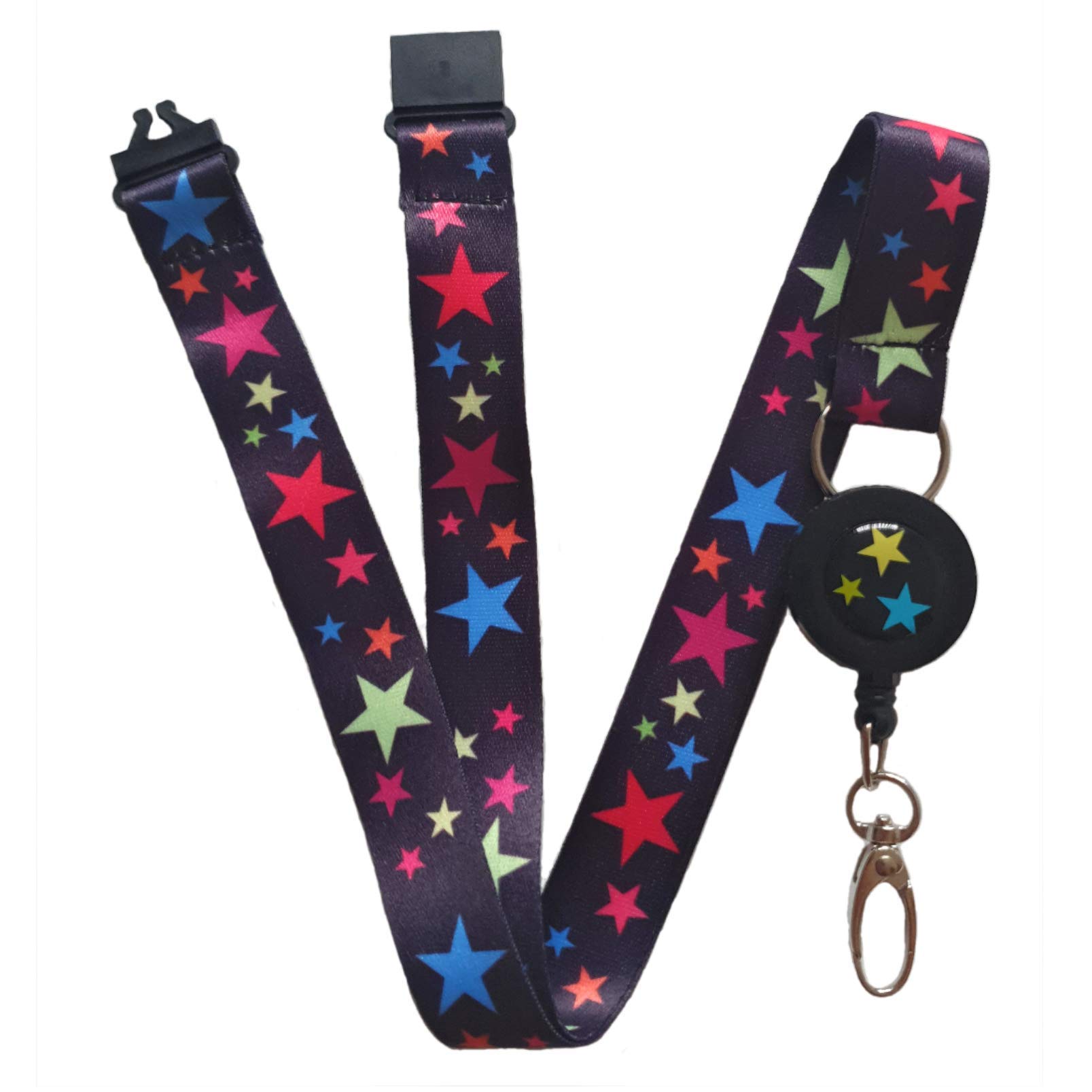 SpiriuS Retractable Lanyard Neck Strap for id Card Badge Holder with Safety Clip Breakaway (Retracktable Rainbow Stars)