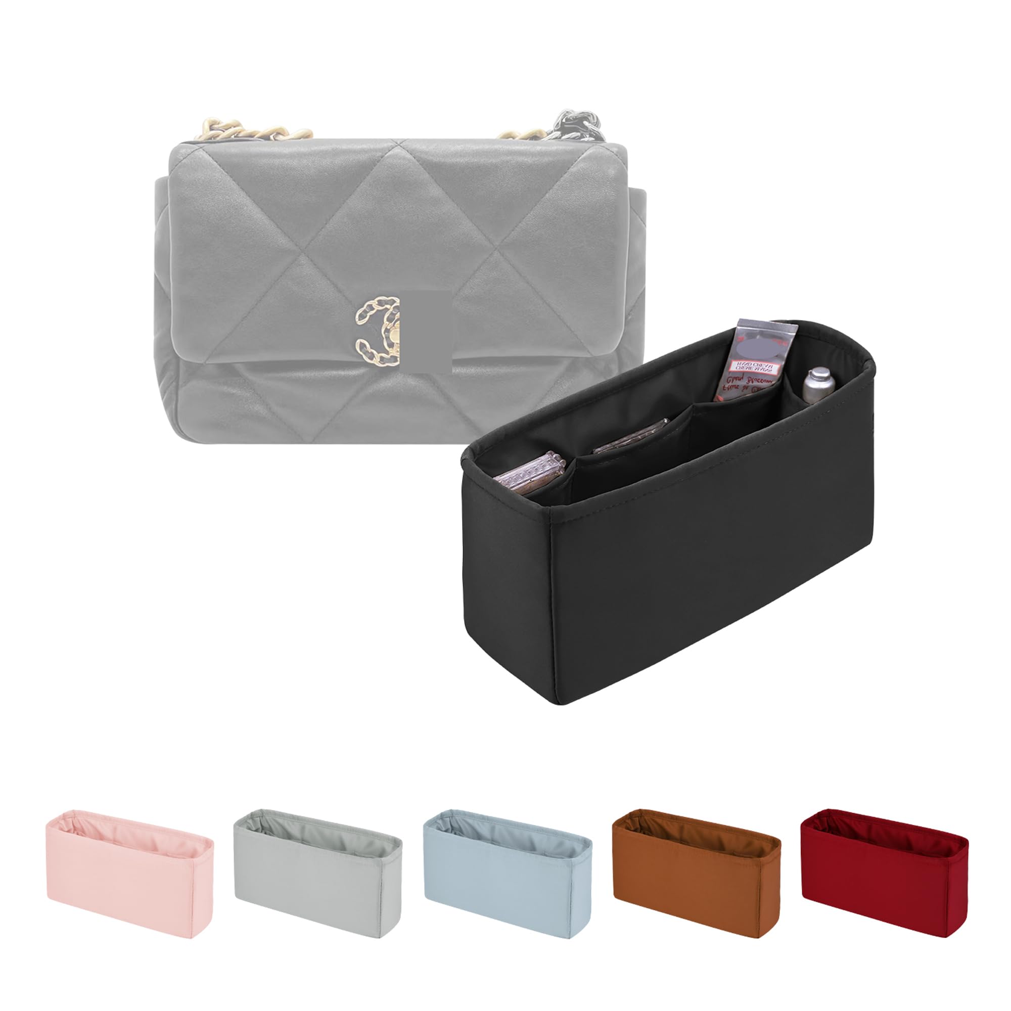 19 Jumbo Bag Organizer, Silky Organizer Insert Compatible with Chanel 19 Bag, Lightweight Inner Bag for Women Luxury Bags (Black, Jumbo30)