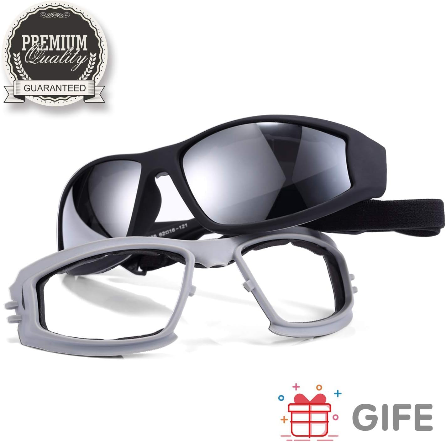 iKedin Polarized Motorcycle Riding Glasses Ski Goggles Adjustable UV Protective Windproof Dustproof Anti Fog Sunglasses for Men and Women - Wraparound Frame - Case, Pouch & Cloth Included