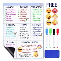 Magnetic Dry Erase Board for Fridge - Weekly Calendar Whiteboard. Bonus 6 Emoji Magnets, 4 Color Markers,Eraser. Dry Erase Calendar 2018 for Kitchen Refrigerator (12Wx16H inches) White