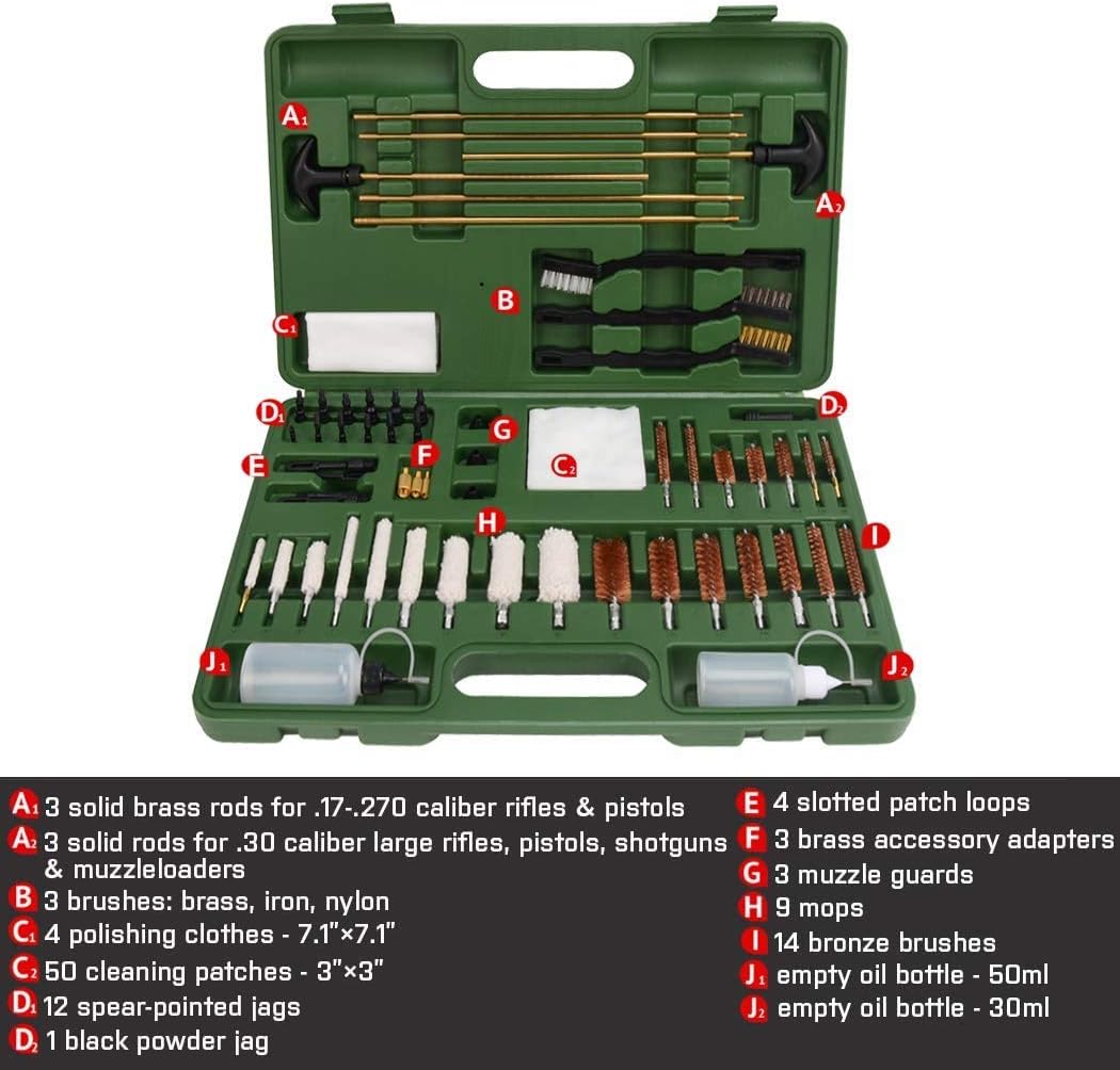 GLORYFIRE Universal Gun Cleaning Kit Hunting Rifle Handgun Shot Gun Cleaning Kit for All Guns with Case Travel Size Portable Metal Brushes : Sports & Outdoors