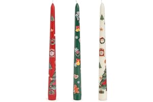Sungmor Christmas Taper Candlesticks, Beautiful 3-Color Decal Crafts, 10" Long Decorative Candles, Scented & Colored Tall Candlesticks, Long Burning & Smokeless Tapered Holiday Party Celebrate Candle