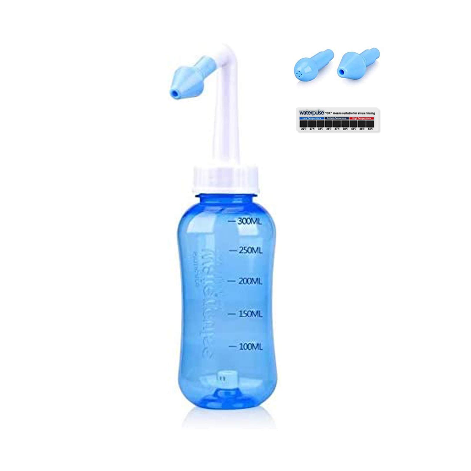 Waterpulse Neti Pot, 300ml Sinus Rinsing Kit with Thermometer Sticker (BPA Free, for Adult & Kids)