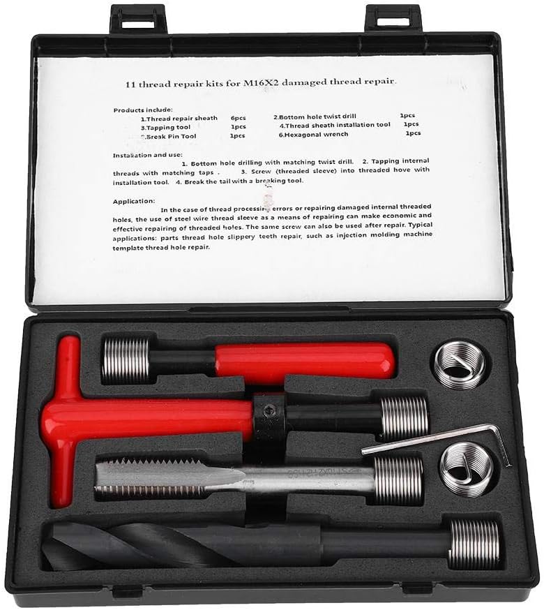 M16x2 Thread Repair Kit Stainless Steel Twisted Drill Wrench Threaded Insert