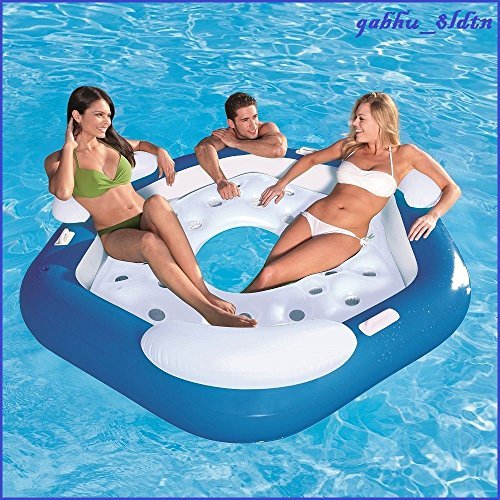 Inflatable Floating Island 3 Person Raft River Lake Pool Party Tube w/ Backrest