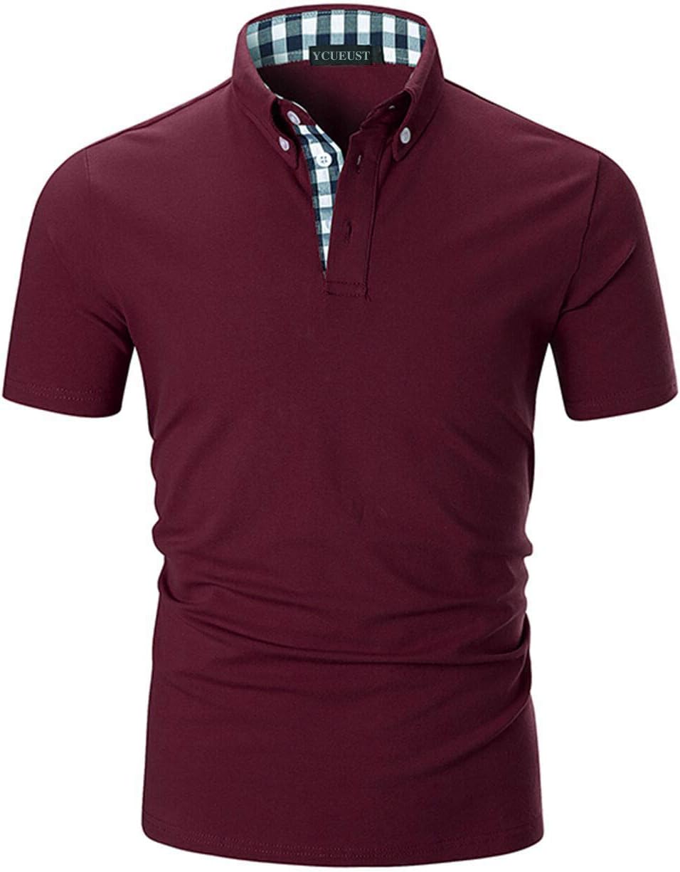 YCUEUST Mens Polo T-Shirts Casual Short Sleeve Plaid Collar Polos