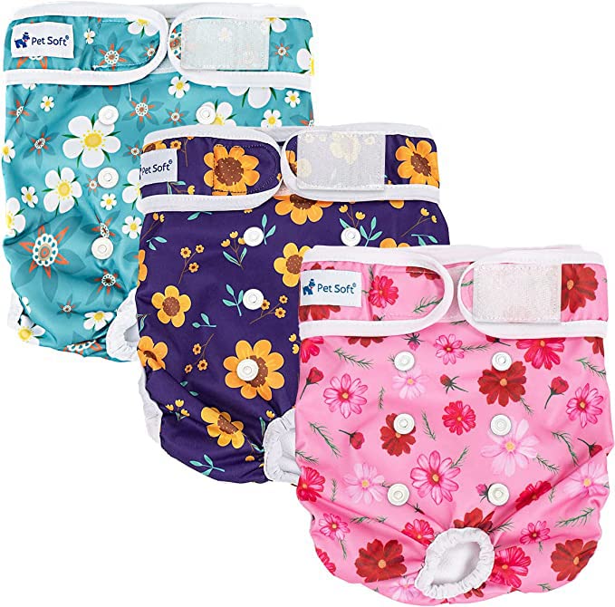 Pet Soft Dog Nappies Female - Washable Female Period Pants for Dogs Pets, Incontinence Reusbale Dog Heat Diapers 3Pack
