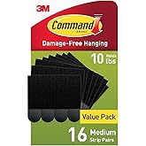 Command 10 lb Medium 16 Pairs Picture Hanging Strips (32 Strips), Damage-Free Hangers for Picture Frames, No Tools Required, Great for Home Room Wall Decor, Black Adhesive