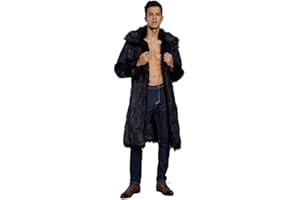 Old DIrd Men's Long Sleeve Fluffy Faux Fur Coat,Mens Winter Warm Faux Fur Overcoat,Long Thicken Soft Jacket Outerwear