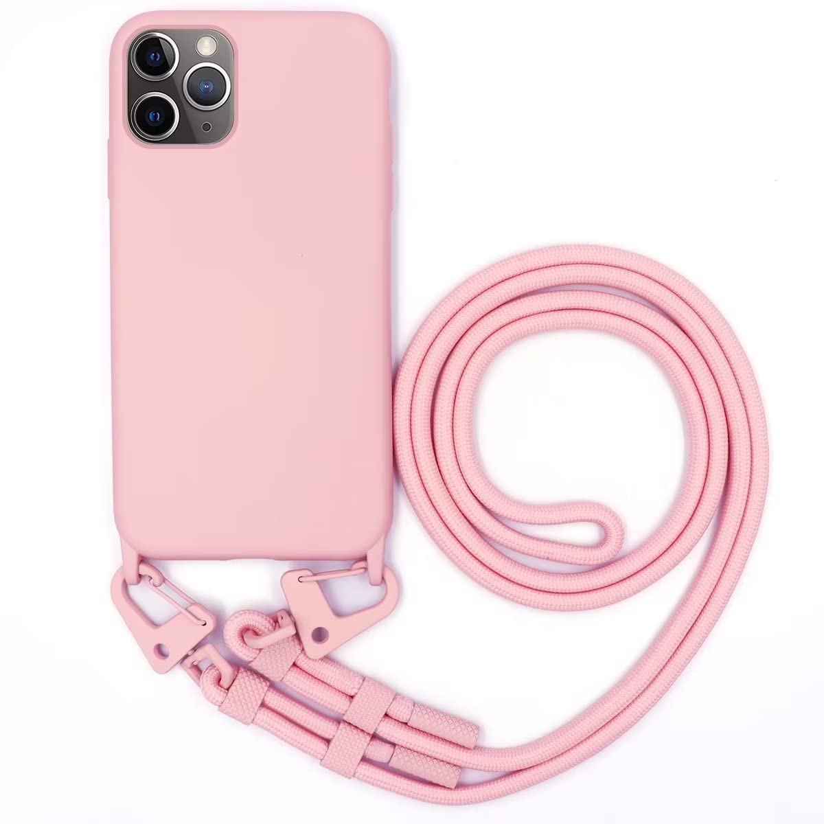 GoodcAcy Crossbody Lanyard Phone case for iPhone 11 Pro Max, Silicone Phone Cover with Adjustable Necklace Strap Soft Belt Neck Cord Lanyard Shockproof Protective Case for iPhone 11 Pro Max- Pink