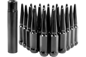 SKCOAUTO 24pcs, M14x1.5 Wheel Spike Lug Nuts for for Silverado Sierra Ram 1500 F150 Aftermarket Wheel Black,14 mm x 1.5 Lug Nuts,Closed End Spike with 1 Socket Key