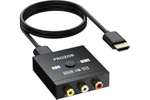 PROZOR RCA to HDMI Converter - 4:3/16:9 Switch, 1080P AV to HDMI Adapter, Mini Composite CVBS Audio Video Adapter, for PS1/PS2/N64/Wii/Xbox and VCR/VHS/DVD Players to HDTV, Plug & Play