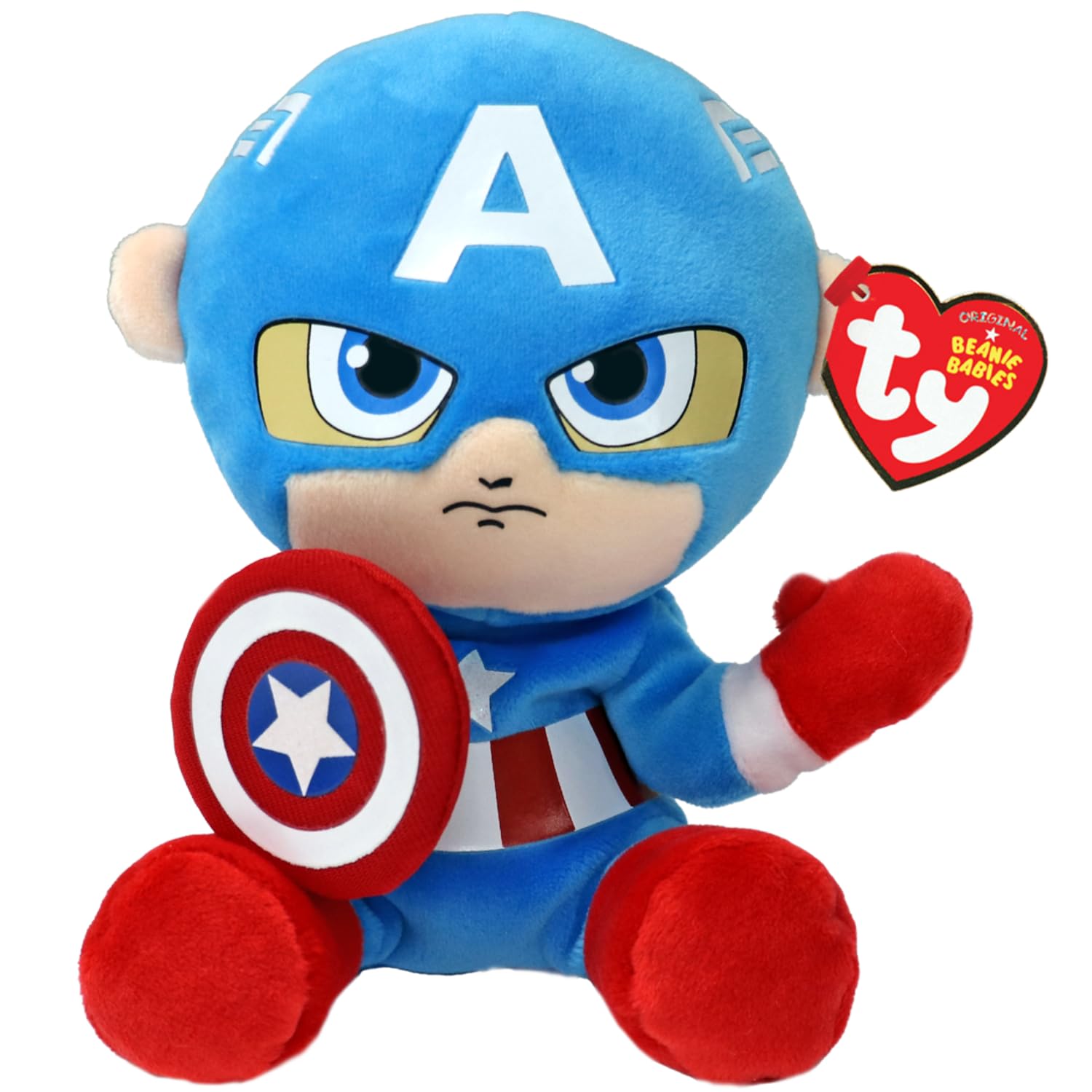 TY Captain America Marvel Avengers Beanie Babies Regular, Licensed Beanie Baby Soft Plush Toy, Collectible Cuddly Stuffed Teddy