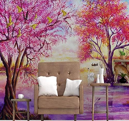 カスタム壁壁画家の装飾の壁紙ヨーロッパスタイルの油絵森の木エルクスワン湖写真画像リビングルームの寝室 450x300cm 高価値