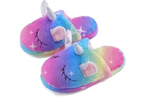 KAKU NANU Kids Slippers Fluffy Slippers Warm Rainbow Slippers Memory Foam Home Slides for Girls Boys