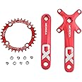 PETCHOR Square Taper Crankset MTB, Mountain Bike Single Speed Crankset, Bicycle Crank Arm Set 170mm 104BCD, Chainring & Bolts, Red
