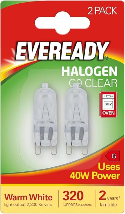 Eveready 40W 240V Halogen G9 Capsule Clear Twin Pack S819