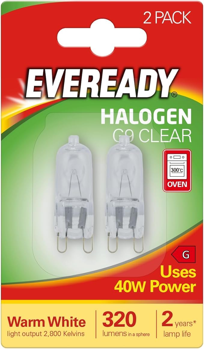 Eveready 40W 240V Halogen G9 Capsule Clear, white 2pk - S819