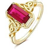 DAYBYDAY Celtic Birthstone Rings for Women, 925 Sterling Silver/18K Gold Plated Emerald Cut Celtic Knot Engagement Wedding Ring, Square Created Gemstone Promise Rings for Her Size 6-10