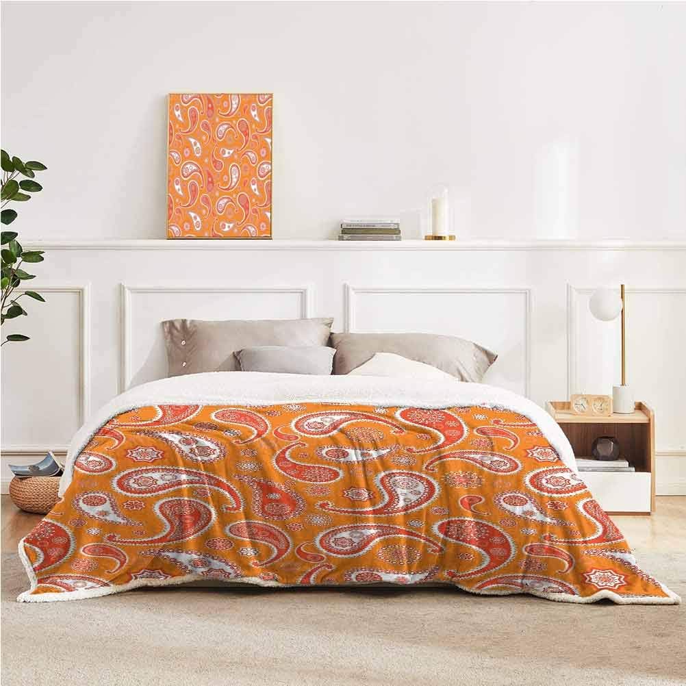 YUAZHOQI Burnt Orange Throw Blanket for Couch Bed Paisley Unusual Motifs Oriental Style Patterns