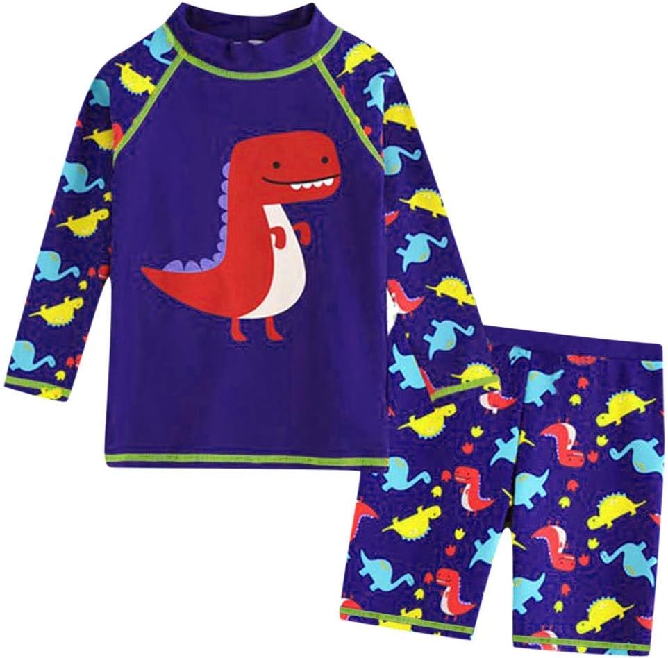 (2 Years-7 Years) Kid Baby Boy Long Sleeve 3D Dinosaur Cartoon Beach Swimwear Bathing Set Clothes Children's Long Sleeve