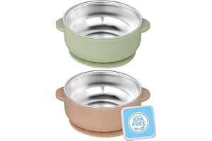 OKAY ORANGE 2 Pack Stainless Steel Toddler Suction Bowls for Baby Plates, 2-in-1 SUS304 Toddlers Bowl & Removable Silicone Suction Kids Bowl for Cereal | Snack | Anti-Scald Non-Toxic Suction Bowls