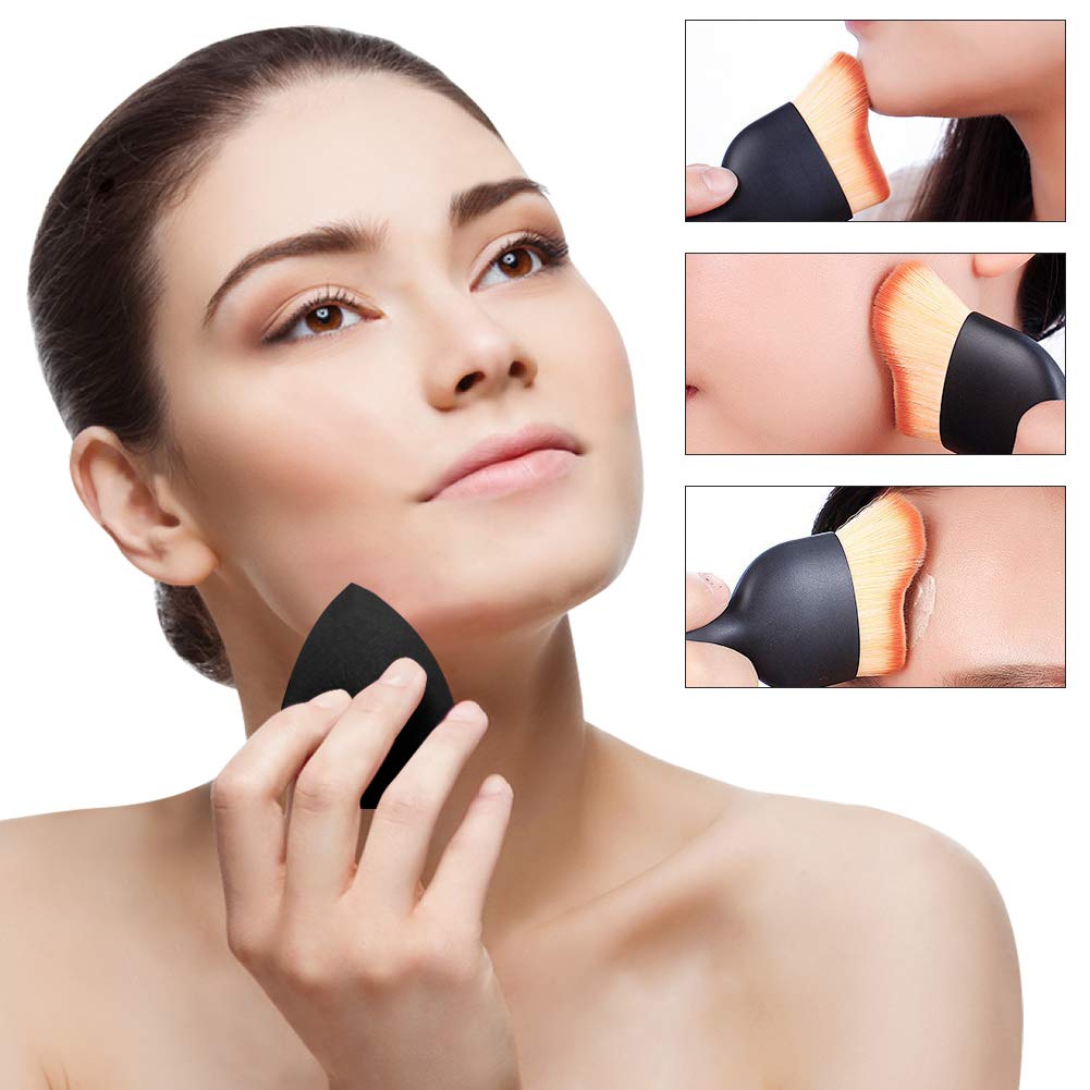 BEAKEY 3+1 Pcs Makeup Sponges with Kabuki Contour Brush, Beauty Sponge Blenders with 3 Shapes for Liquid Foundation, Cream and Powder (3 Sponges+ 1 Contour Brush) : Beauty