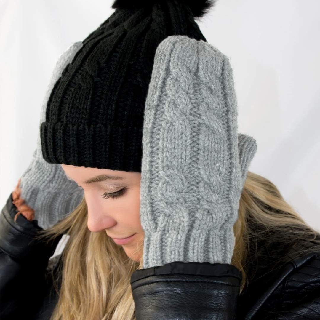 isotoner womens Chunky Cable Knit Mittens With Warm Soft Lining Cold Weather Gloves, Smartdri Heather Grey, One Size US at  Women’s Clothing store