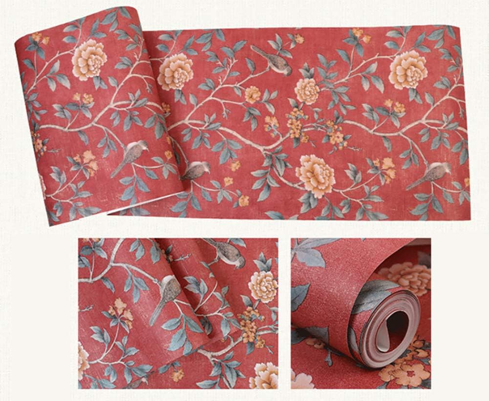 Amazon Co Jp リビングルーム テレビの背景 飾り 壁紙 ヴィンテージ シノワズリ 花 壁画 中国風 田舎 花の鳥 壁紙 赤 21x394inch ホーム キッチン