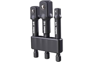 toolant Impact Socket Adapter Set, 3 pcs, 1/4", 3/8", 1/2" Drive, Hex Shank Drill Bit Adapter with Holder, Compatible with Power Drill & Impact Driver