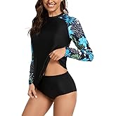 Mexholin Two Piece Rash Guard for Women Sun Protection UPF 50+ Long Sleeve Swimsuits Quick Dry Swim Shirts