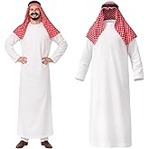 Jococs Arab Costume Arabic Robe Arabian Outfit for Men Sheik Dress Up with Muslim Keffiyeh Head Scarf for Party Cosplay