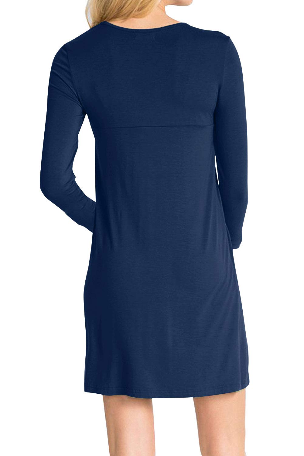 AMCLOS Womens Dress Plus Size Swing Simple Ruffle with Pockets Loose Casual Plain Round Neck Dresses Long Sleeve (Large, Royal Blue)